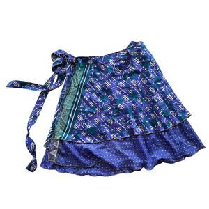 100% Silk wrap skirt 4 6 8 10 12 blue indian sari darn good yarn soft